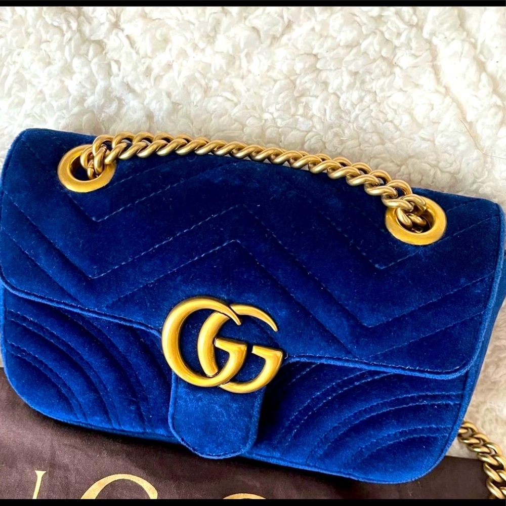 Gucci GG Marmont Matelasse Velvet Small Cobalt Blue